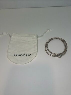 Pandora Braided Double Wrap Leather Bracelet in Silver with Silver Clasp